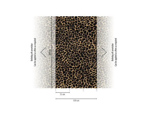 Behang met luipaardprint, eindeloos te combineren, hoogte 280 centimeter, baanbreedte 53 centimeter, totale breedte 159 centimeter.