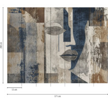 Vliesfotobehang met abstract gezicht in moderne kunststijl met gestructureerd patroon, afmetingen 280 bij 371 centimeter.