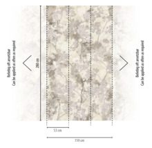Vliesbehang met floraal bladerpatroon in aquarellook, hoogte 280 centimeter, breedte 159 centimeter, eindeloos herhaalbaar.