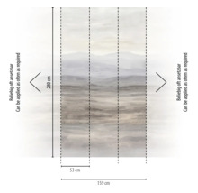 Maatschets van fotobehang met berglandschap, hoogte 280 centimeter, breedte 159 centimeter bestaande uit 3 banen van 53 centimeter, herhaalbaar.
