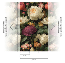 Vliesfotobehang met floraal stillevenpatroon, hoogte 280 centimeter, breedte 159 centimeter, bestaande uit drie banen.