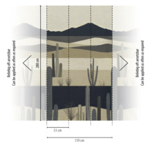 Vlies fotobehang met woestijnlandschap en cactussen, hoogte 280 centimeter, breedte 159 centimeter, naar wens herhaalbaar.