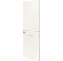 Witte binnendeur met twee horizontale siergroeven en een metalen deurkruk.