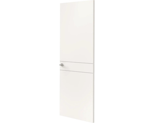 Witte binnendeur met twee horizontale siergroeven en een metalen deurkruk.