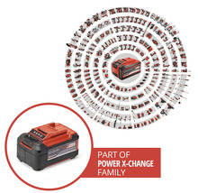Einhell Power X-Change accu met een breed scala aan compatibele gereedschappen en tuingereedschappen uit het accusysteem.