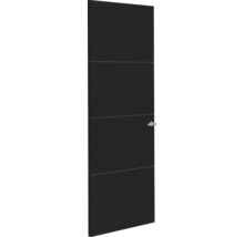 Binnendeur in antraciet met drie horizontale groeven en een zilverkleurige deurklink.