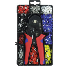 Krimptangset met adereindhulzentang HSC8 6-4A voor 0,25 tot 10 vierkante millimeter en assortiment adereindhulzen in een opbergdoos.