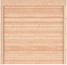Tuinscherm van naaldhout, vierkant, met horizontale planken en omlijsting.
