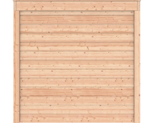 Tuinscherm van naaldhout, vierkant, met horizontale planken en omlijsting.