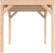 Houten constructie met vier palen en stabiliserende schoren.