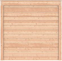 Houten schuttingpaneel met horizontale lamellen en een omlijstend frame.