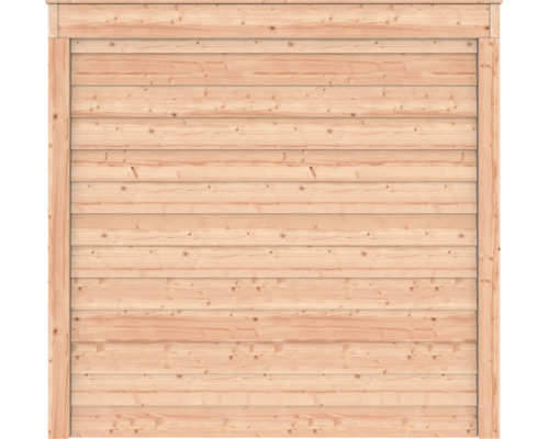 Houten schuttingpaneel met horizontale lamellen en een omlijstend frame.