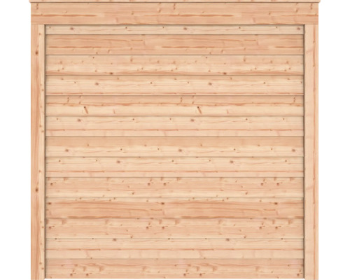 Houten tuinscherm met horizontale lamellen en omlijsting voor de tuin.