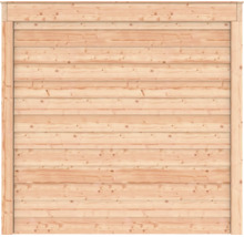 Houten tuinscherm met horizontale lamellen en een stevig houten frame voor privacy in de tuin.
