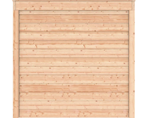 Houten tuinscherm met horizontale lamellen en een stevig houten frame voor privacy in de tuin.