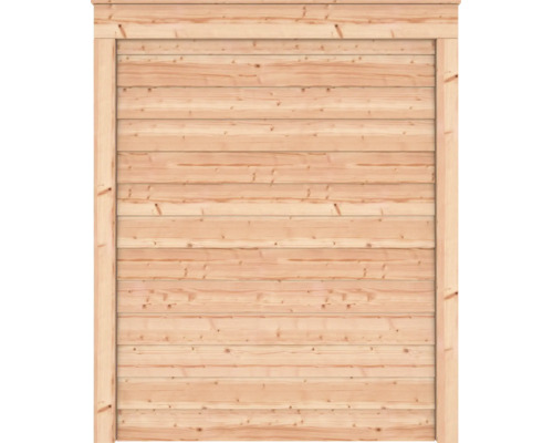 Houten schuttingpaneel met horizontale lamellen en frame.