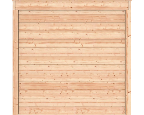 Houten tuinscherm met horizontale planken en een omlijsting.