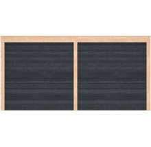 Schuttingpaneel van horizontale houten planken in antraciet met een frame van natuurlijk hout.