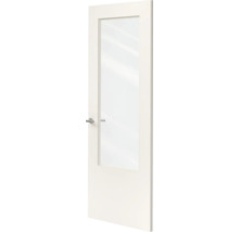 Witte binnendeur met een groot glaspaneel van helder glas en een zilverkleurige deurklink.