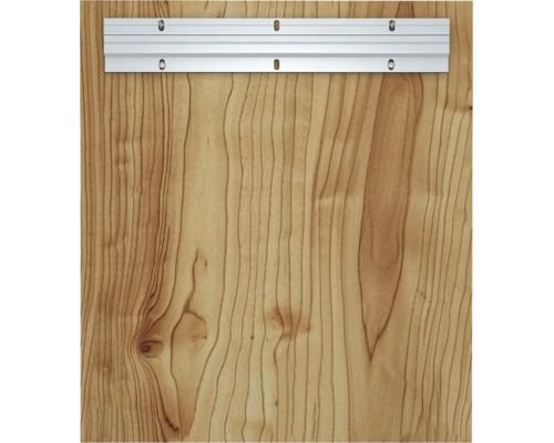 Aluminium spiegelprofiel voor wandbevestiging gemonteerd op een houten plaat.