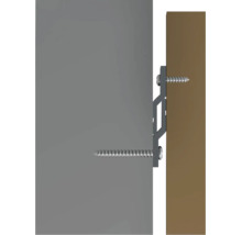 Hoekverbinder voor de bevestiging van gevelelementen met schroeven in een houten constructie.