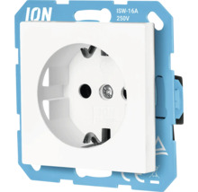 Witte ION geaard stopcontact ISW-16A voor 250 Volt en 16 Ampère met blauwe draagring.