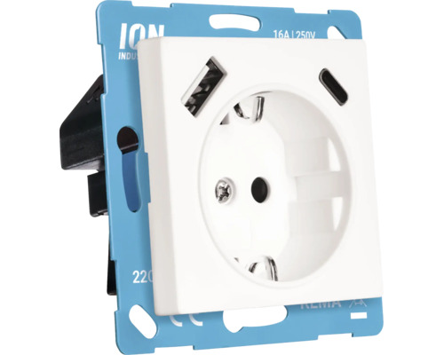 ION INDUSTRIES Schuko-stopcontact met USB-A en USB-C oplaadpoorten, 16 Ampère, 250 Volt