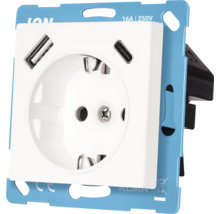 Wandcontactdoos met randaarde, USB-A en USB-C aansluiting, 16 ampère, 250 volt, Ion Logo.