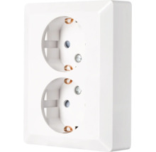 Opbouw dubbele wandcontactdoos met randaarde in wit.