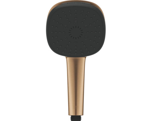 Handdouche met vierkante sproeikop en metalen handgreep, met Grohe Logo.