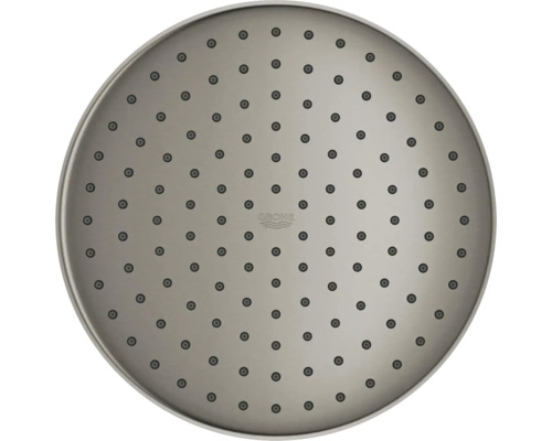Ronde Grohe hoofddouche met veel sproeigaatjes voor een gelijkmatige straal.