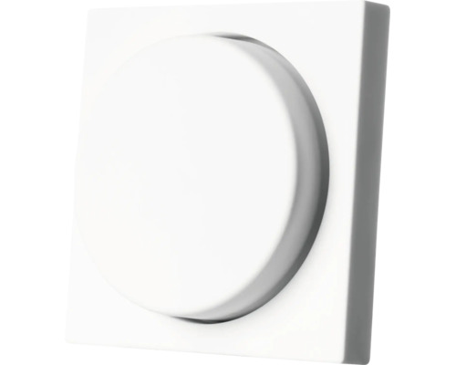 Witte draaidimmer met vierkant frame en ronde draaiknop.