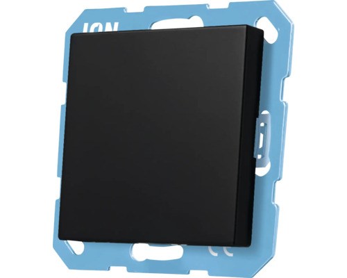 ION LED-dimmerknop met blauwe draagring, vierkant, mat zwart.
