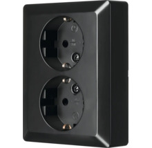 Dubbele opbouwcontactdoos Schuko in het zwart voor opbouwmontage.