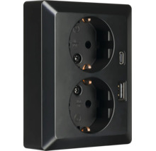 Dubbel opbouwstopcontact met USB-A- en USB-C-aansluiting in zwart