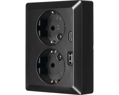 Dubbel geaard stopcontact met een USB-A- en een USB-C-aansluiting.