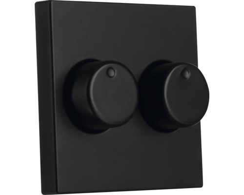 Dubbele draaidimmer in mat zwart voor wandmontage.