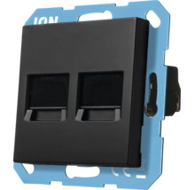 Tweevoudige netwerkaansluiting RJ45 in het zwart met blauwe draagring voor inbouwmontage