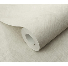 Een rol vliesbehang met een fijne linnenlook en een gestructureerd oppervlak in een neutrale tint