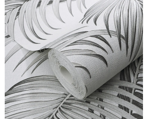 Behangrol met tropisch palmbladpatroon op gestructureerde ondergrond