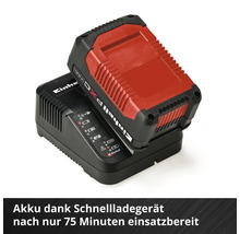 Einhell Power X-Change accu 4,0 ampère-uur in een snellader met laadstatusindicatie.