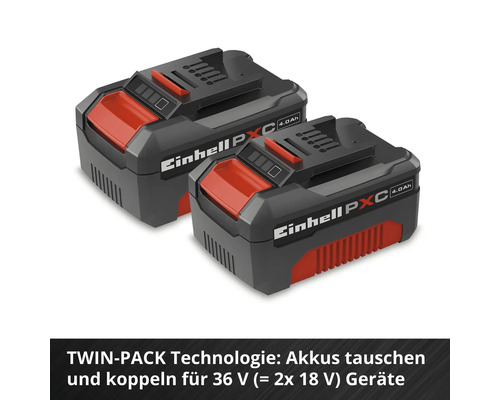 Einhell Power X-Change Twin-Pack met twee 4,0 ampère-uur accu's voor 36 Volt apparaten.