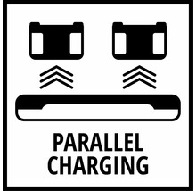 Symbool voor parallel opladen van twee accu's tegelijkertijd.
