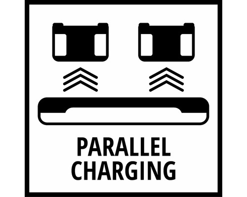 Symbool voor parallel opladen van twee accu's tegelijkertijd.