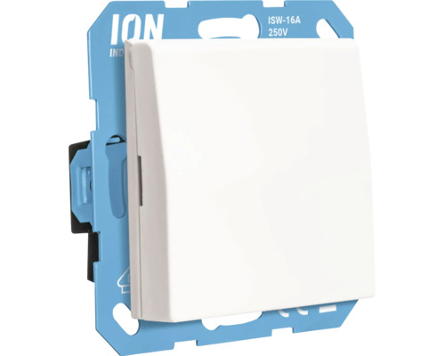 ION Industries lichtschakelaar ISW-16A, 250 Volt, met witte wip en blauwe montagering.