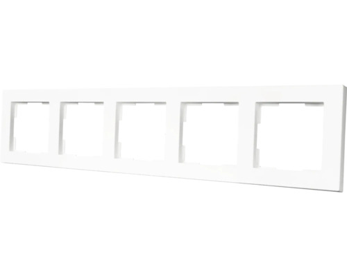 Vijfvoudig afdekraam voor schakelmateriaal, vlak, voor horizontale of verticale montage van stopcontacten en lichtschakelaars.