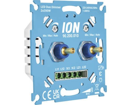 ION LED Duo Dimmer 2 x 200 Watt met schroefaansluiting en montageplaat voor inbouwinstallatie