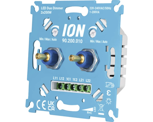 ION LED Duo Dimmer basiselement 2 keer 200 Watt voor inbouwmontage met twee draaiknoppen voor lichtregeling