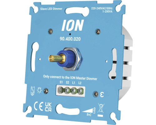 ION Slave LED dimmer inzetstuk voor inbouwmontage met schroefaansluitingen en draaiknop