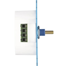 Een elektrisch potentiometer als draairegelaar voor paneelmontage met vier aansluitingen in zijaanzicht.